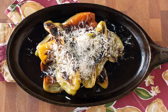 Sweet Italian Tradition: Cast Iron Charred Peppers With Parmesan