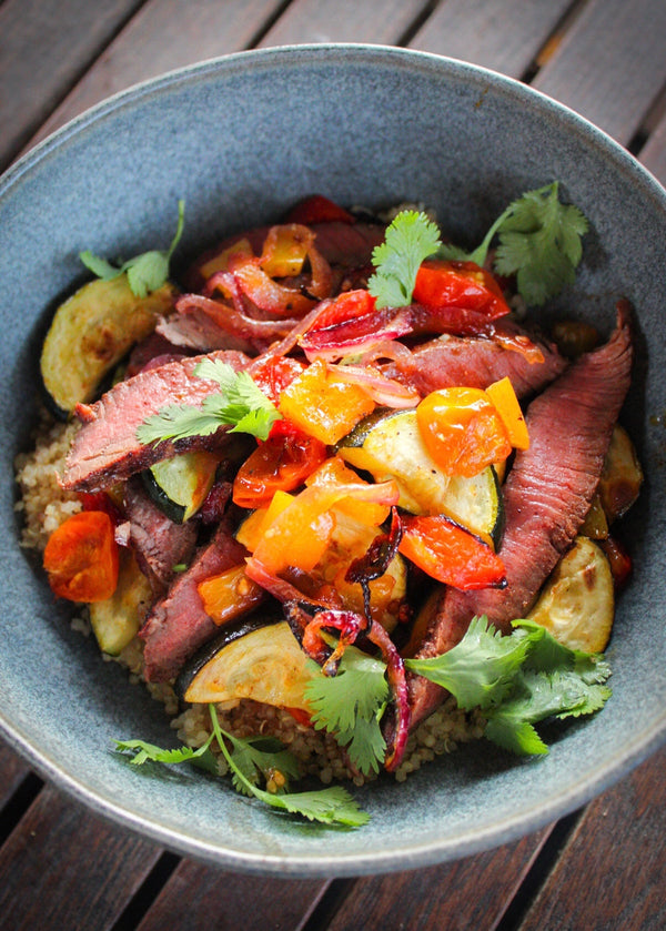 Chimichurri Sirloin Steak Bowls With Roasted Veggie Medley