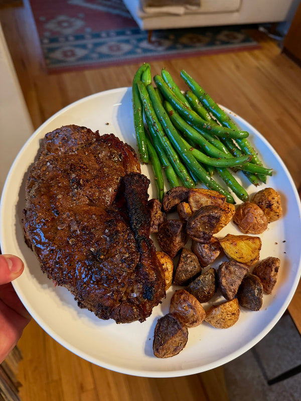 Charcoal Grilled Ribeye With Steakhouse Green Beans & Crispy Air Fried Potatoes