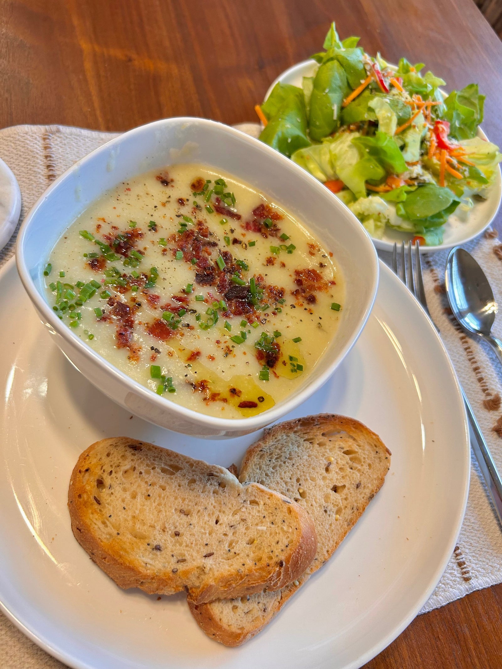 Potato Leek Soup With Bacon Bits & Chives
