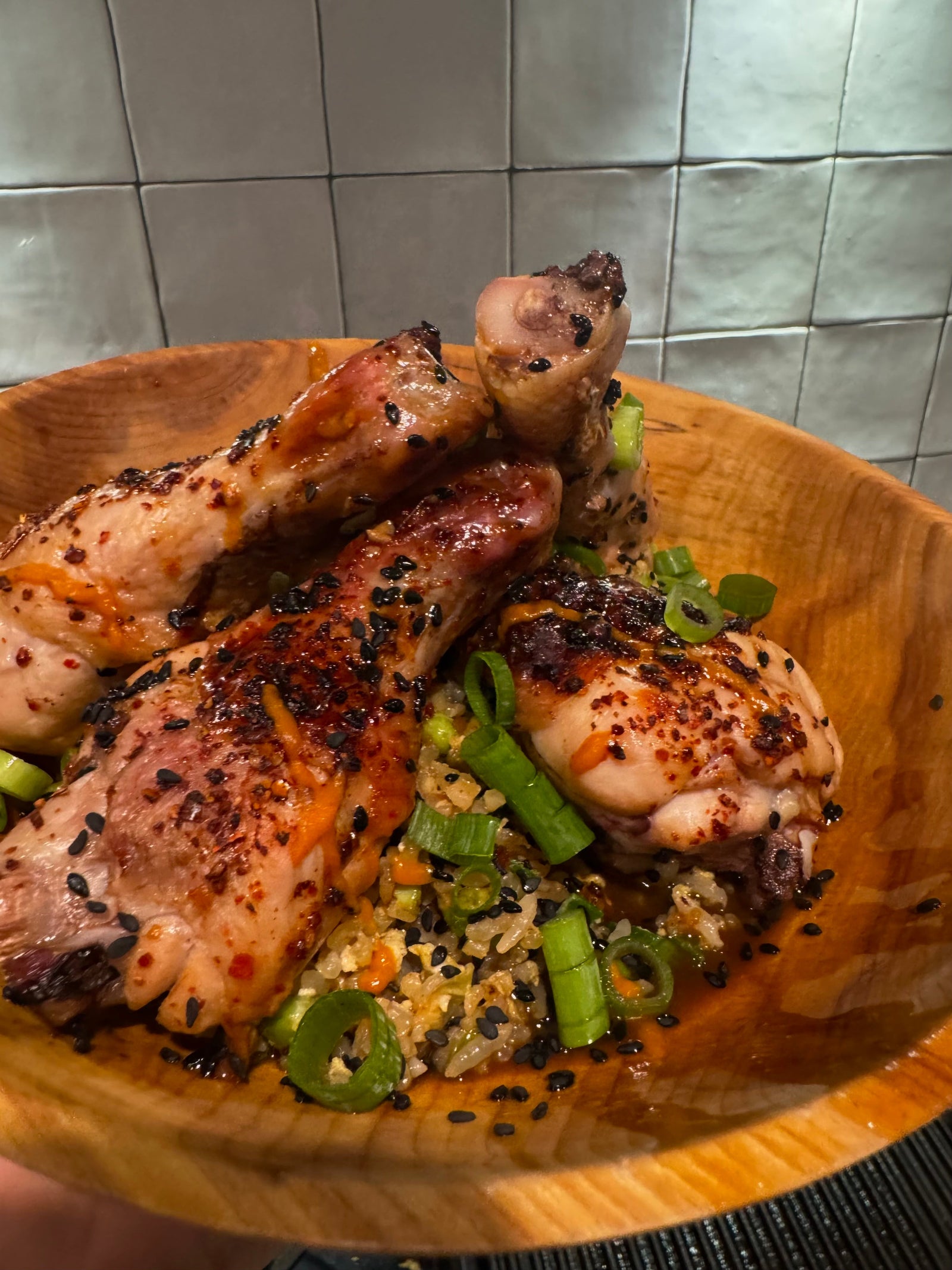 Sweet & Spicy Sesame Asian Drumsticks With Fried Rice