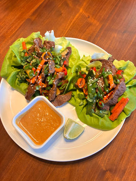 Rainbow Stir Fry Lettuce Cups With Peanut Ginger Sauce