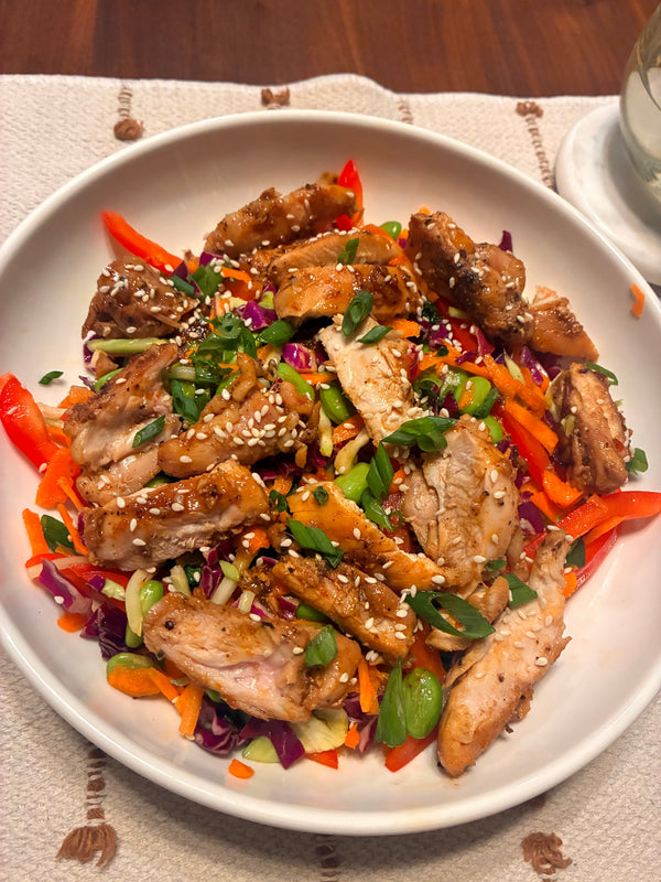 Honey Soy Glazed Chicken Thighs With Crunchy Veggie Slaw