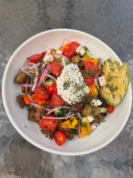 Greek Style Ground Beef & Veggie Bowls With Tzatziki Sauce