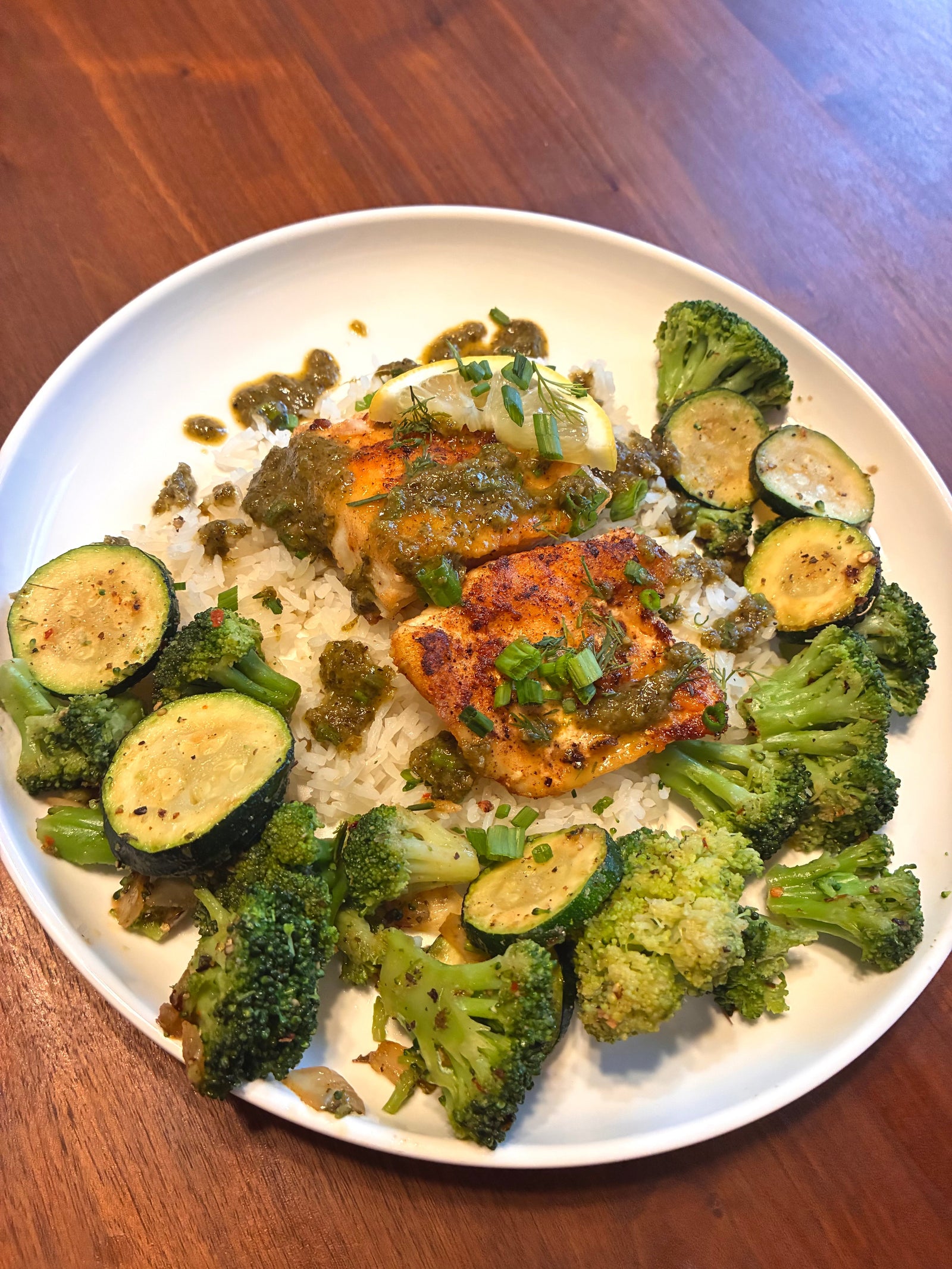 Green Curry Chimichurri Pan Seared Cod Over Rice