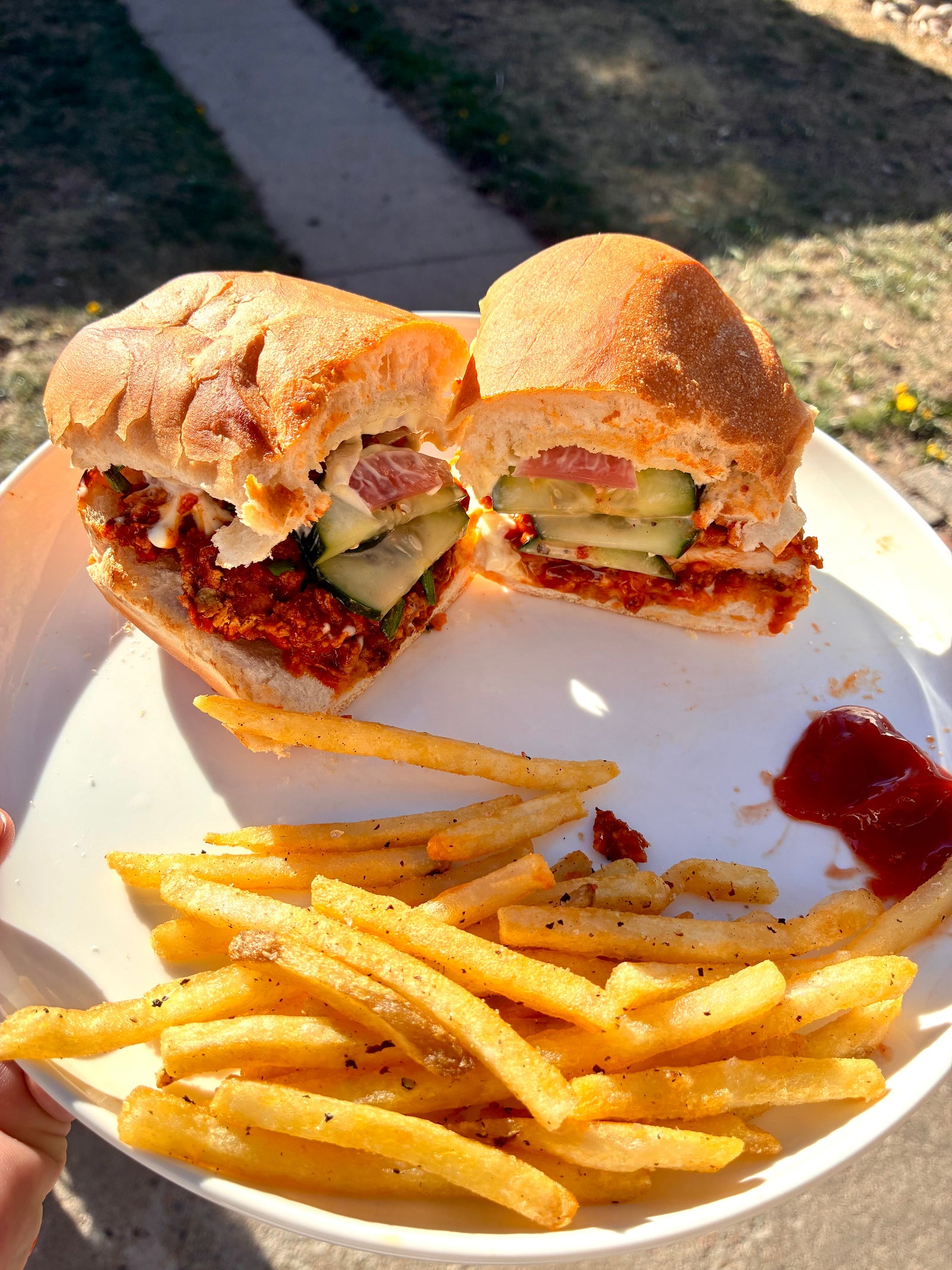 Hot Honey Buffalo Chicken Sandwich With Cucumber Salad