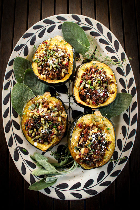 Savory Fall Ground Beef Stuffed Acorn Squash