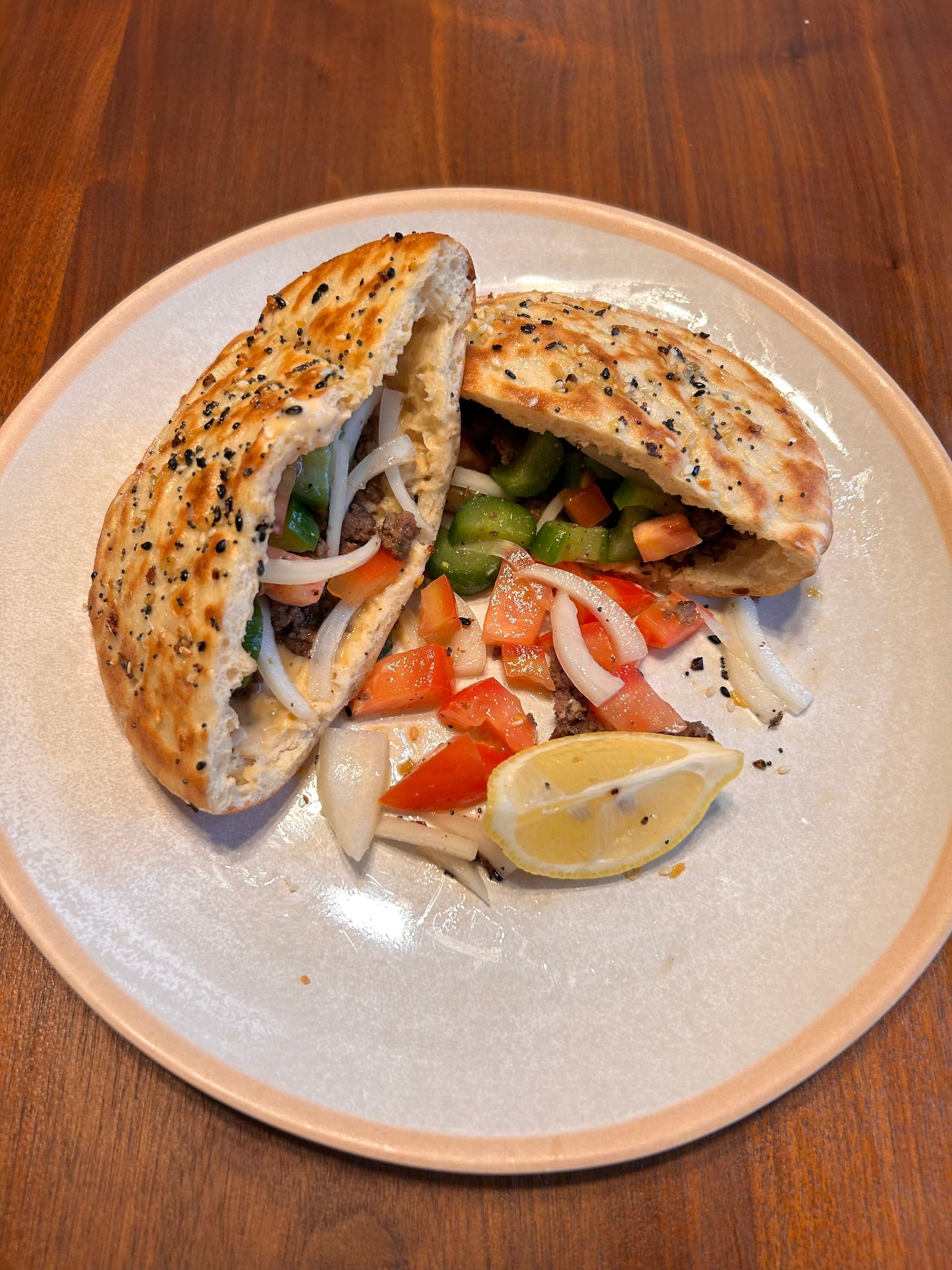 Za'atar Ground Beef Pitas With Yogurt Hummus & Mixed Veggie Salad