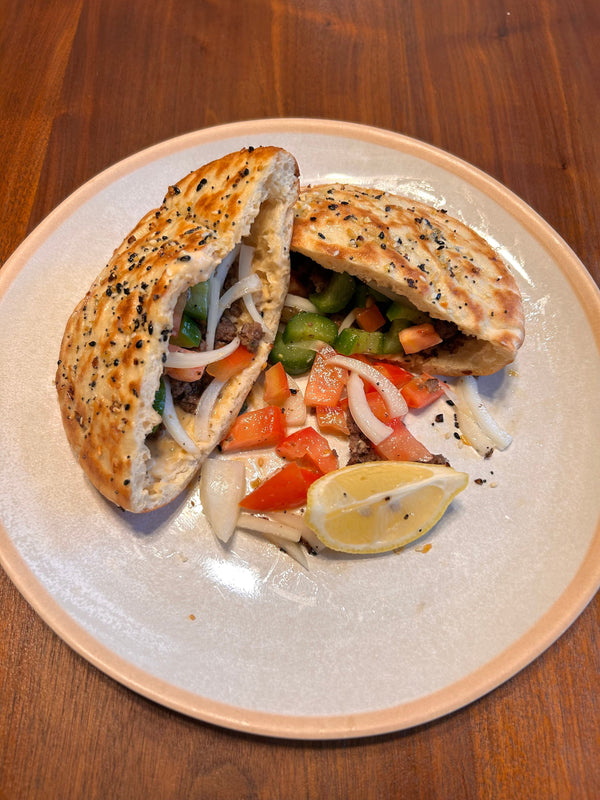 Za'atar Ground Beef Pitas With Yogurt Hummus & Mixed Veggie Salad