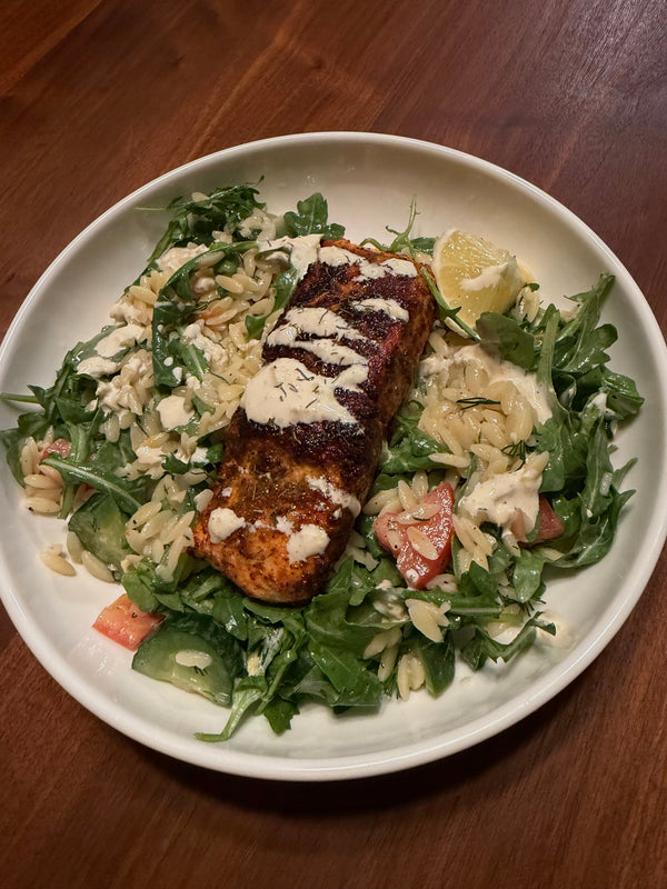 Tabil Spiced Salmon with Fresh Orzo Salad