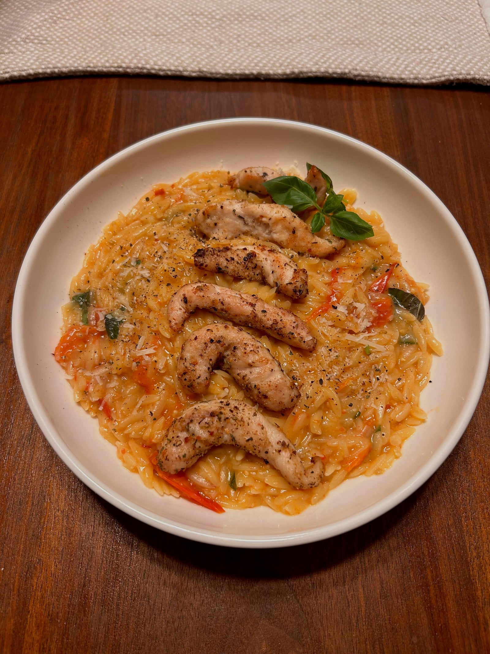 Burst Cherry Tomato Orzo With Grilled Chicken