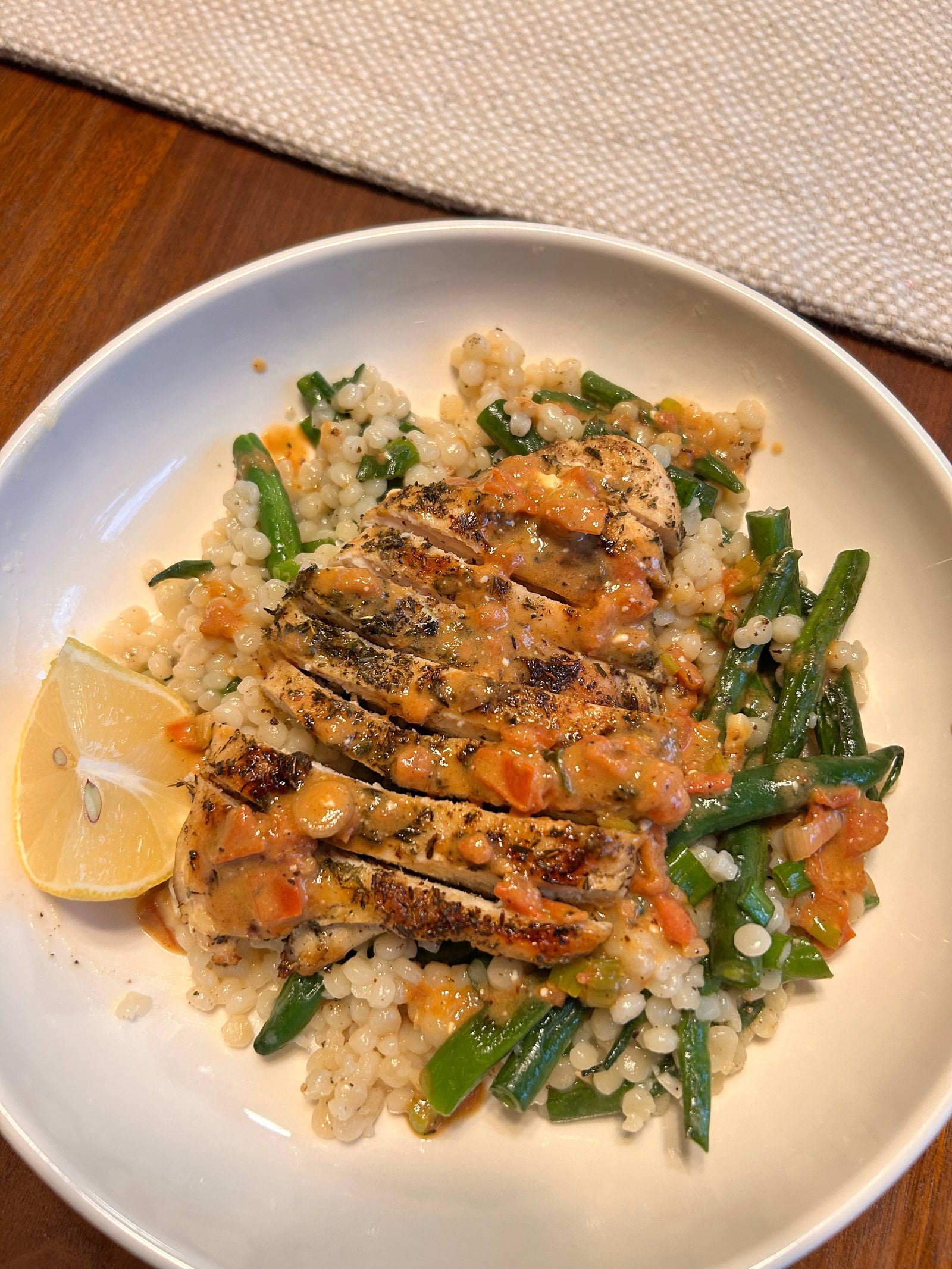 Chicken Breasts With Tomato Cream Sauce & Green Bean Couscous