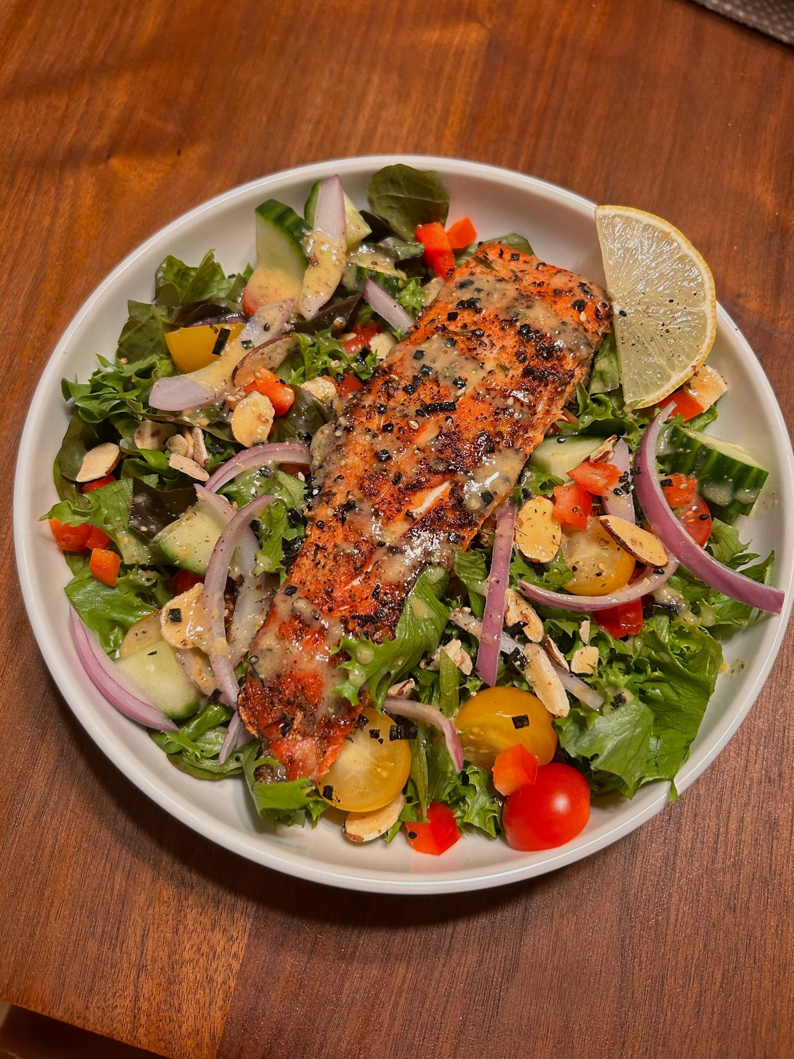 Lemon Dill Honey Grilled Salmon Salad