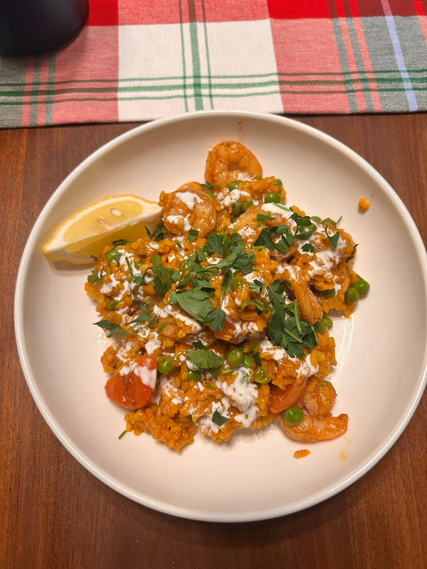 Smoky Spanish Rice With Shrimp & Garlic Lemon Aioli